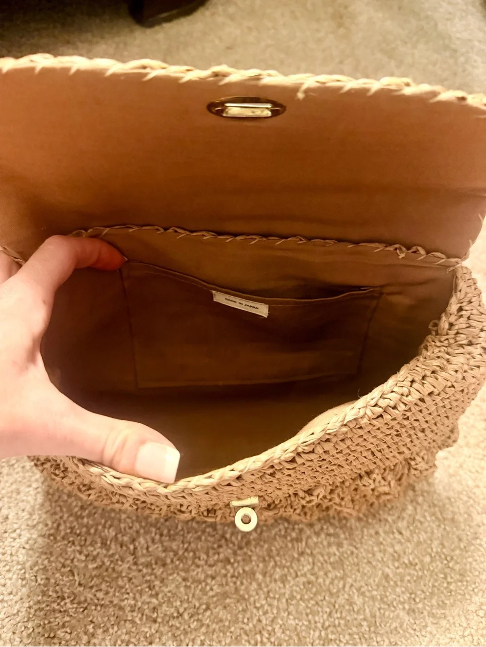 Rare Mid-Century Vintage Japanese Handwoven Straw Bag with Bamboo Handles